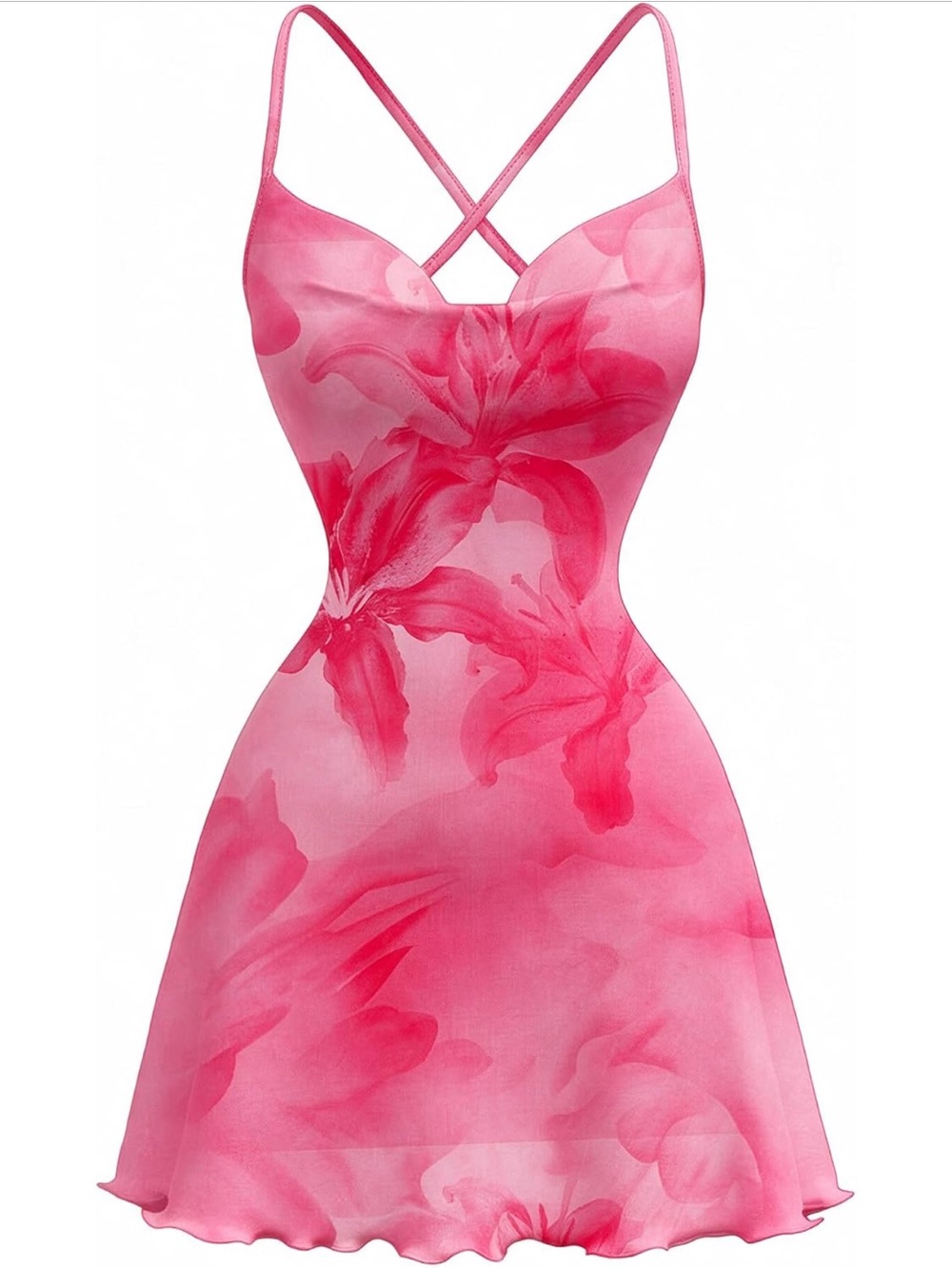 Romantic Pink Floral Slip with Crisscross Straps